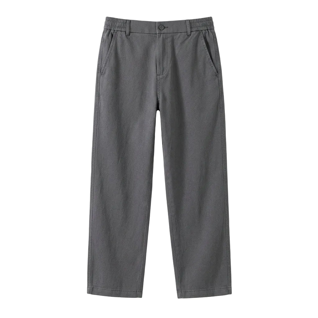 Gray men’s relaxed waist straight-leg trousers with side pockets