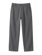 Gray men’s relaxed waist straight-leg trousers with side pockets
