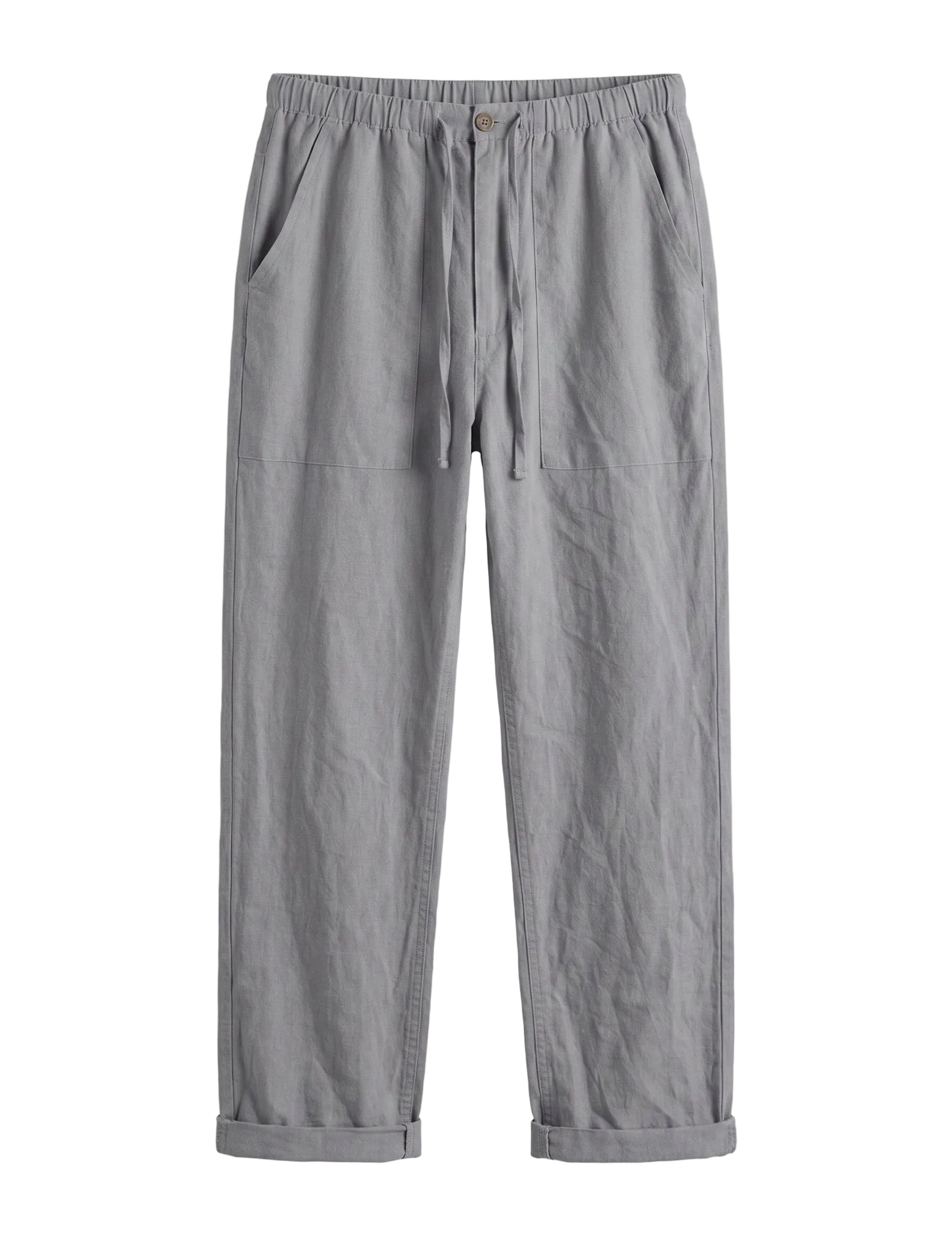Gray relaxed-fit casual pants on a white background.