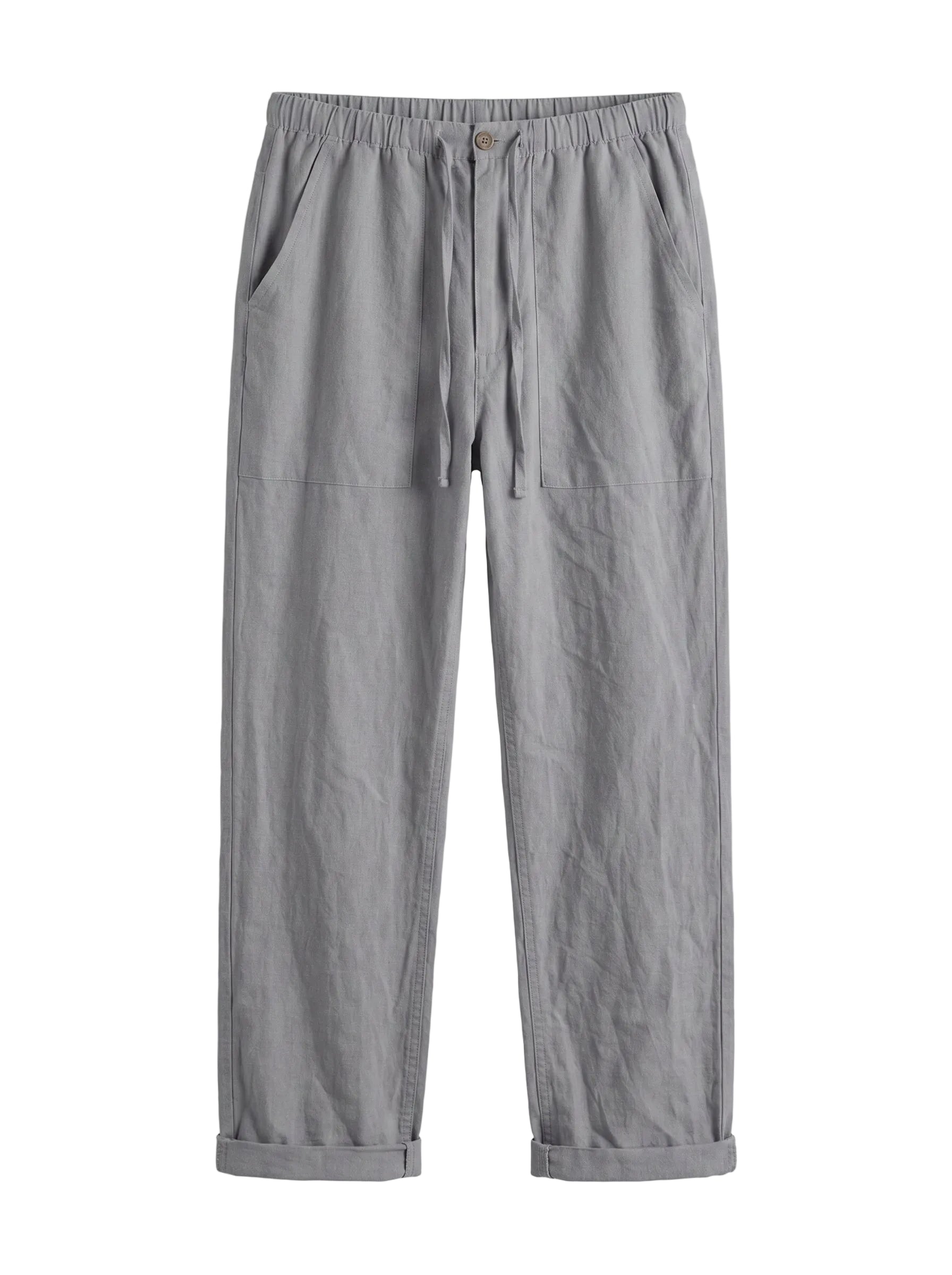 Gray relaxed-fit casual pants on a white background.