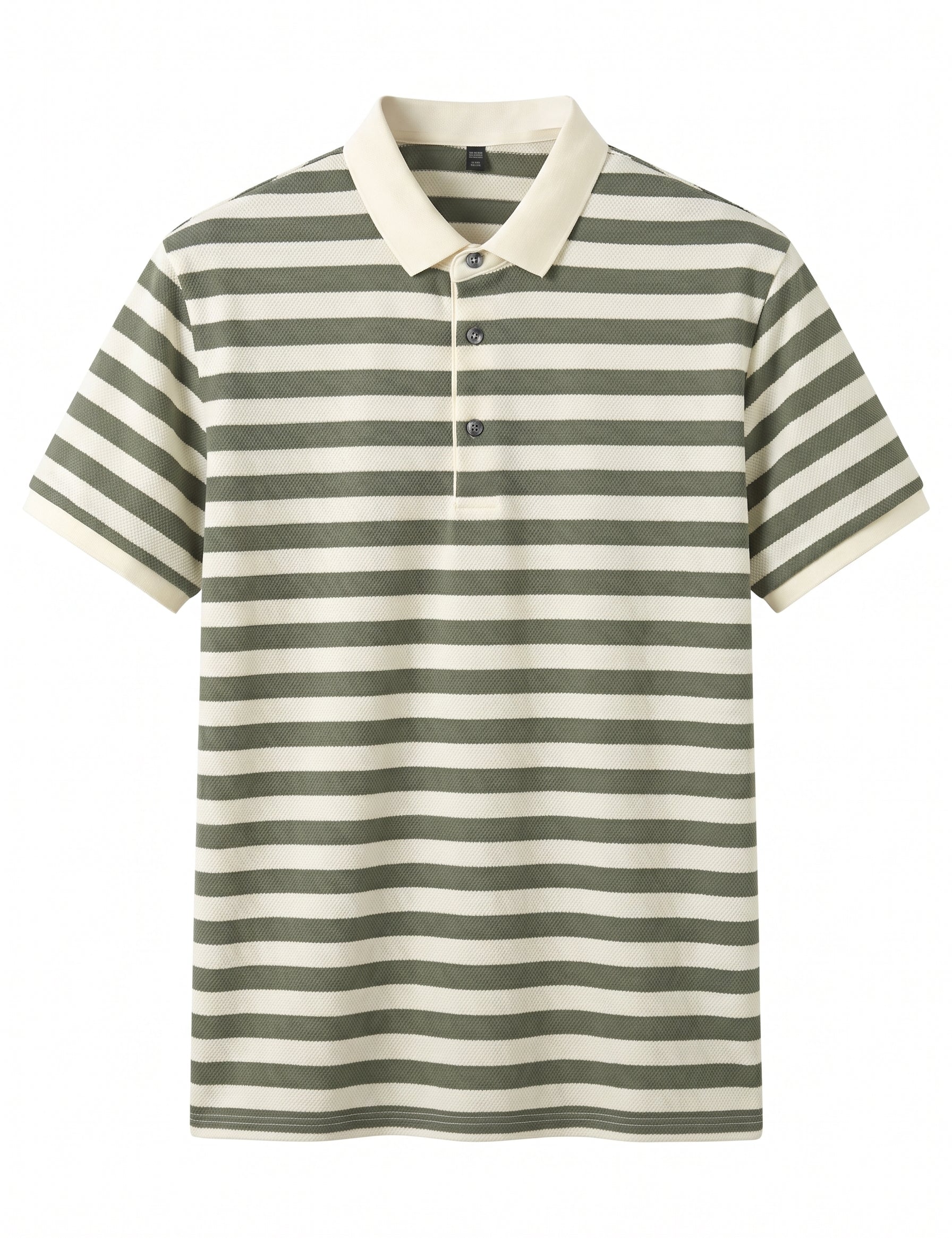 Green and white striped polo shirt on a white background