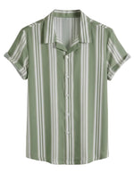 Green and white striped shirt on a light gray background