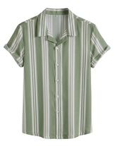 Green and white striped shirt on a light gray background