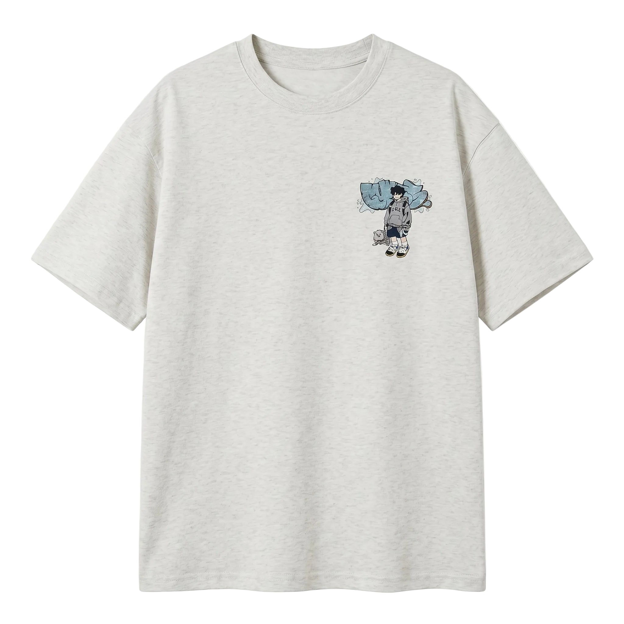 Heather grey men’s relaxed cotton T-shirt with small chest graphic
