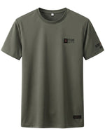 Green t-shirt with a logo on a white background