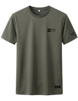 Green t-shirt with a logo on a white background