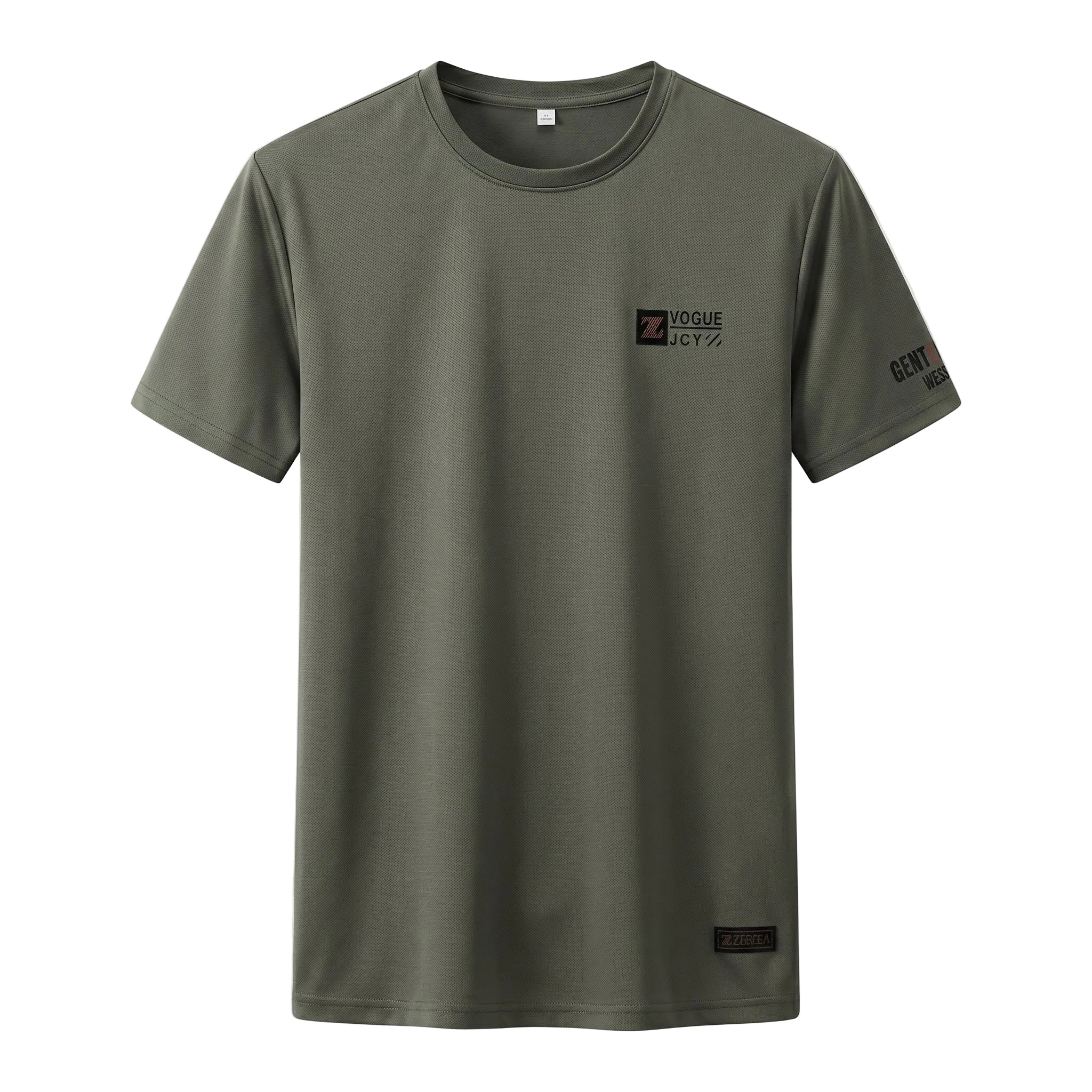 Green t-shirt with a logo on a white background