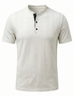 Ivory white men’s chevron texture short sleeve Henley
