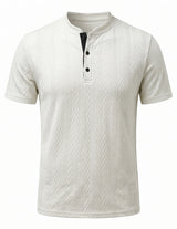 Ivory white men’s chevron texture short sleeve Henley
