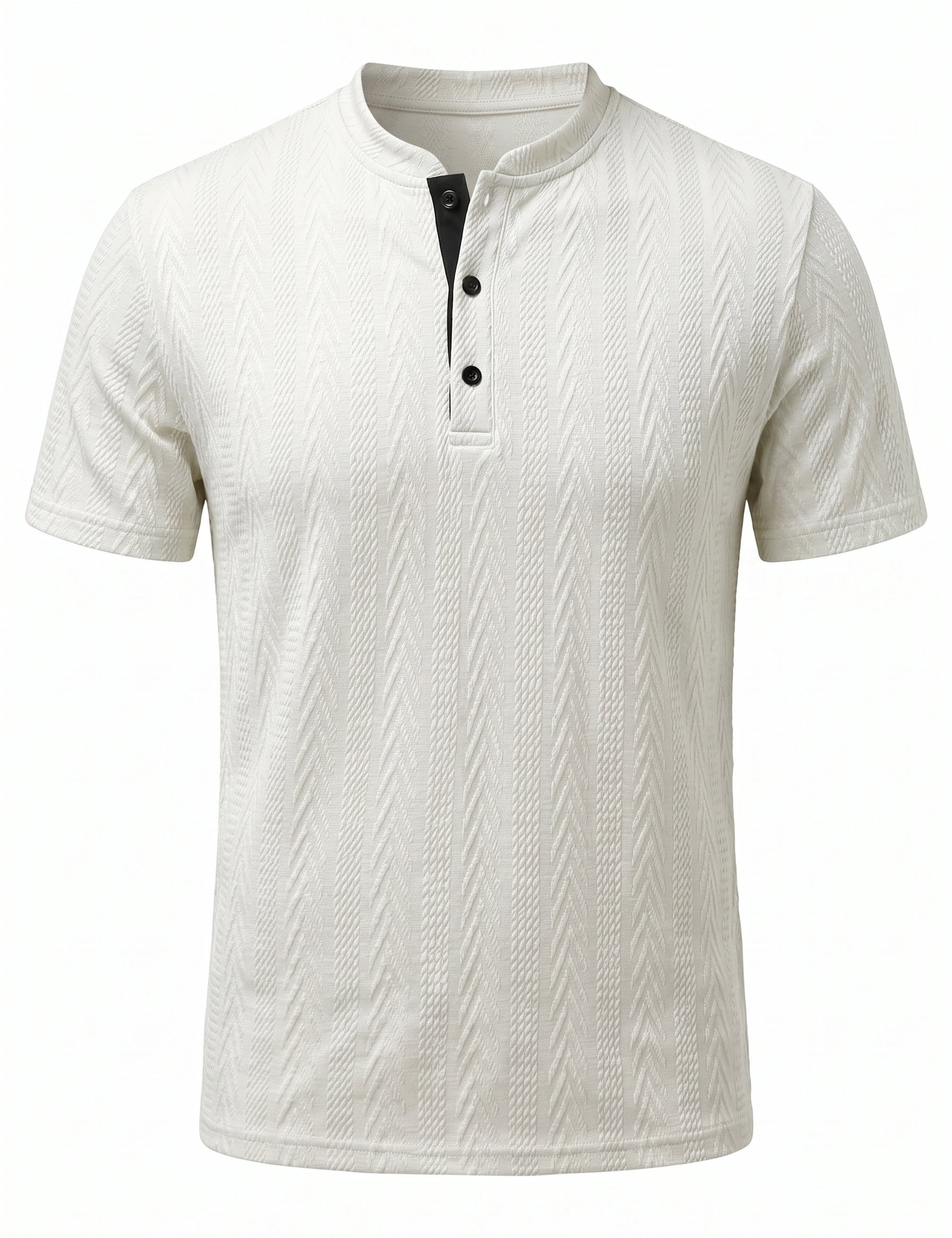 Ivory white men’s chevron texture short sleeve Henley

