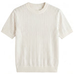 Ivory white men’s openwork knit crew neck T-shirt