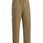 Khaki relaxed-fit casual pants on a white background.