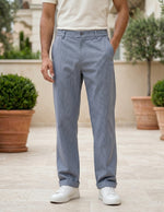 Light blue men’s relaxed waist trousers with clean straight fit bottom