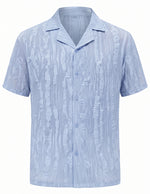 Light blue patterned short-sleeve shirt on a white background
