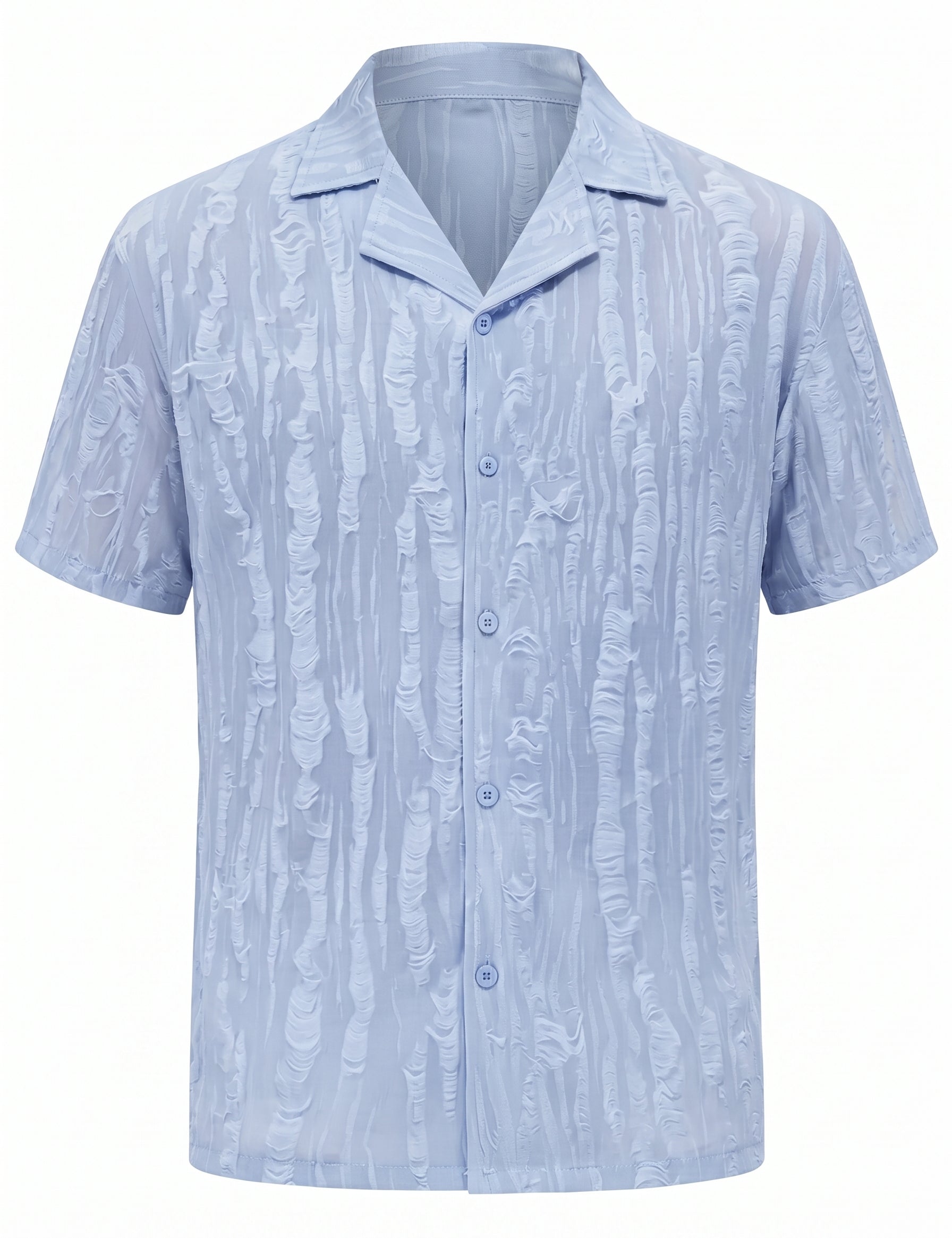 Light blue patterned short-sleeve shirt on a white background