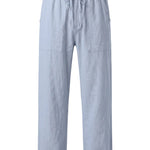 Light blue relaxed-fit casual pants on a white background.