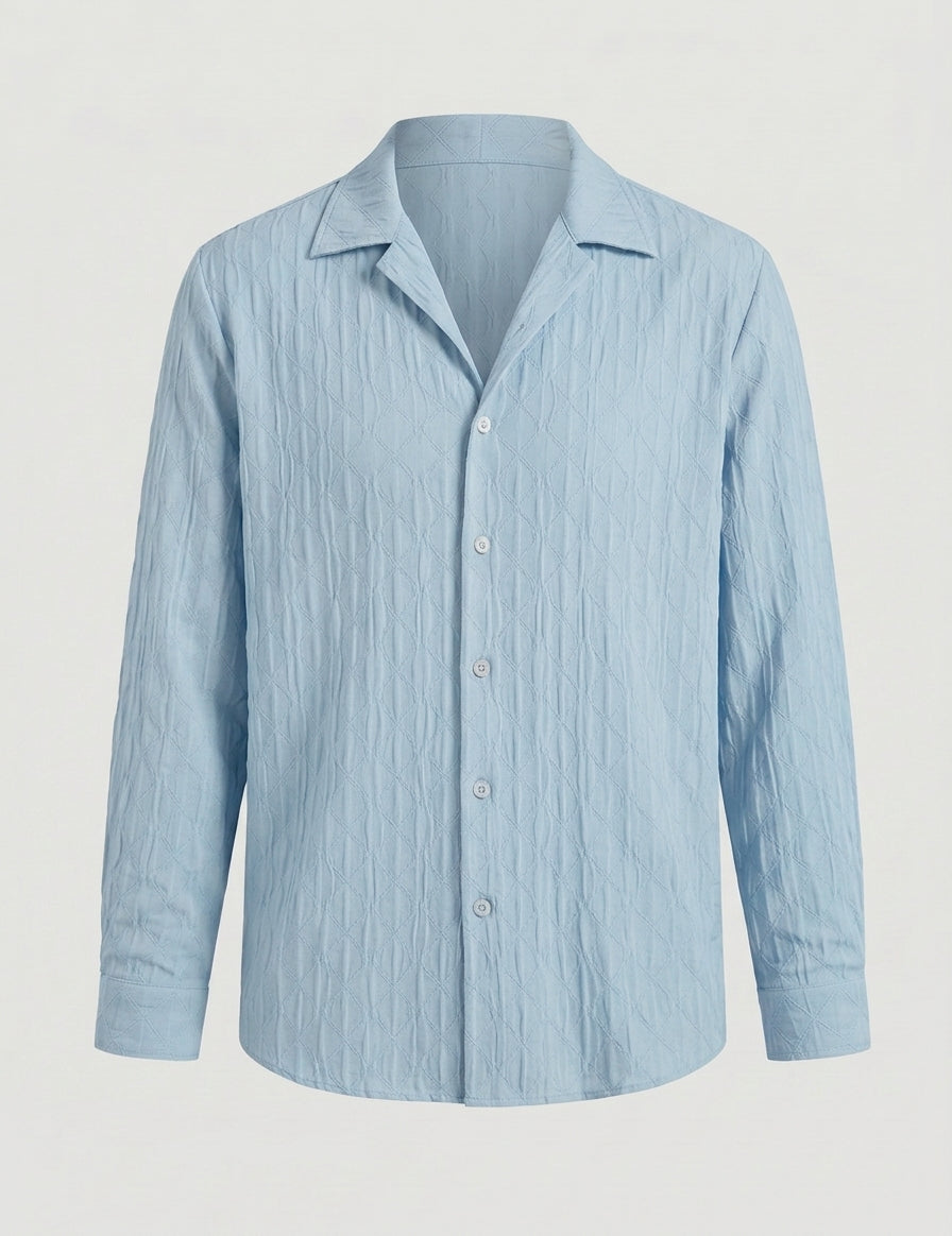 Light blue striped shirt on a gray background