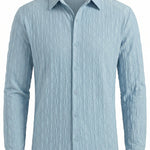 Light blue men’s embossed long sleeve button-up shirt