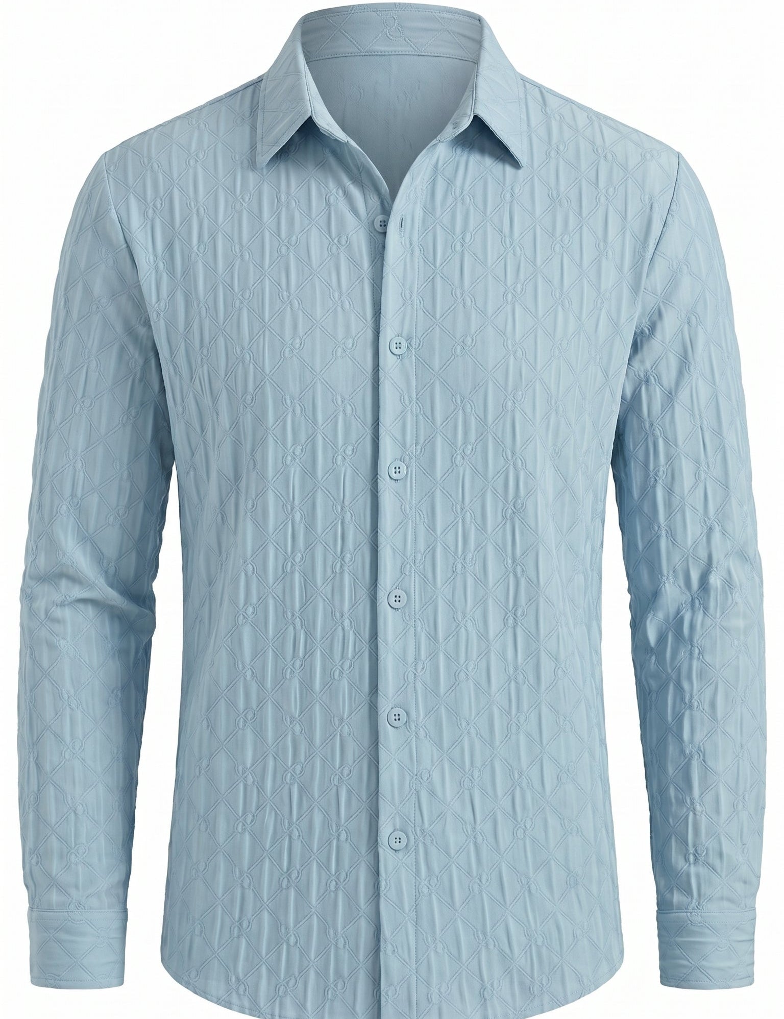 Light blue men’s embossed long sleeve button-up shirt