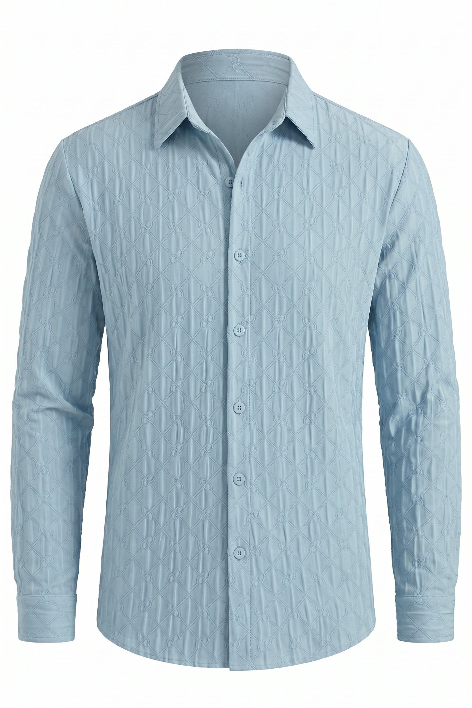 Light blue men’s embossed long sleeve button-up shirt