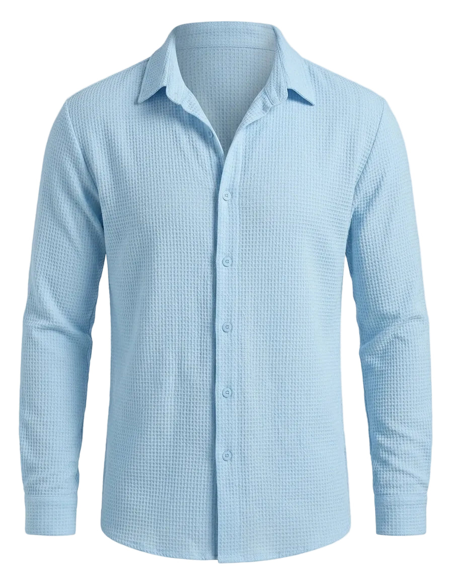 Marina - Light blue men’s textured long sleeve summer shirt