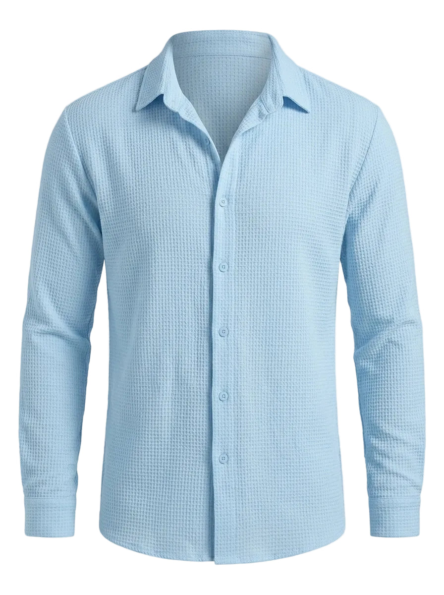 Marina - Light blue men’s textured long sleeve summer shirt