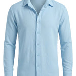 Marina - Light blue men’s textured long sleeve summer shirt