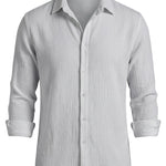 Marina - Light gray men’s textured long sleeve button-up shirt