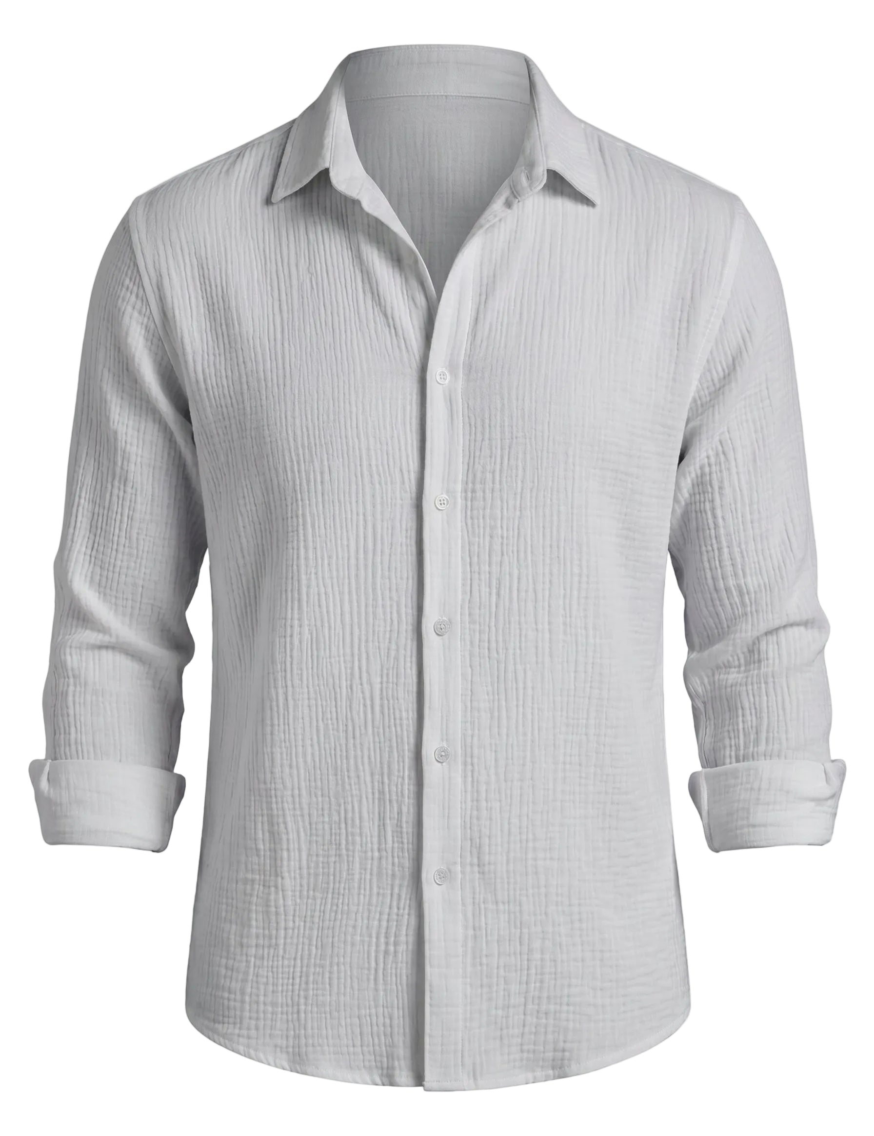 Marina - Light gray men’s textured long sleeve button-up shirt