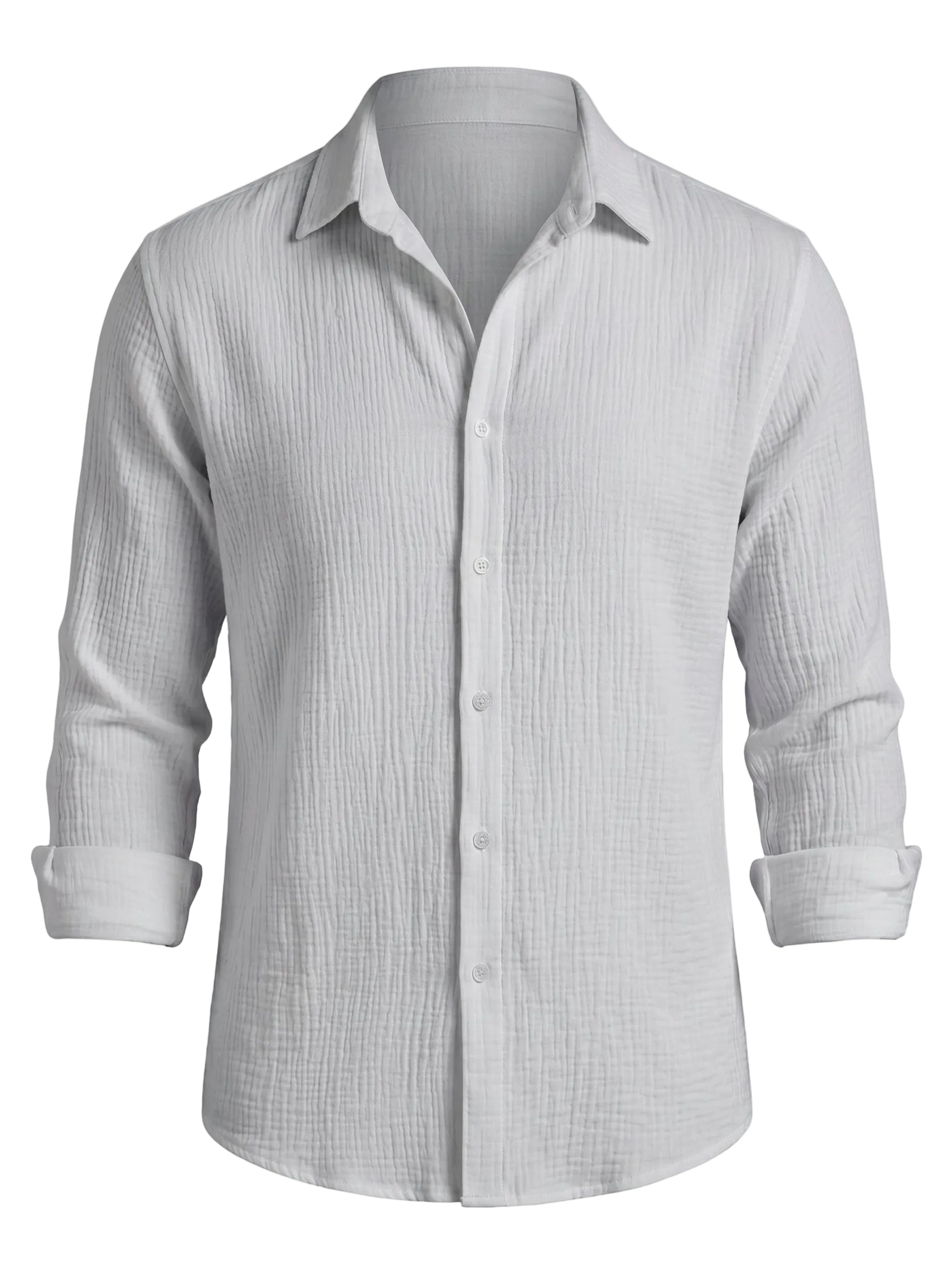 Marina - Light gray men’s textured long sleeve button-up shirt