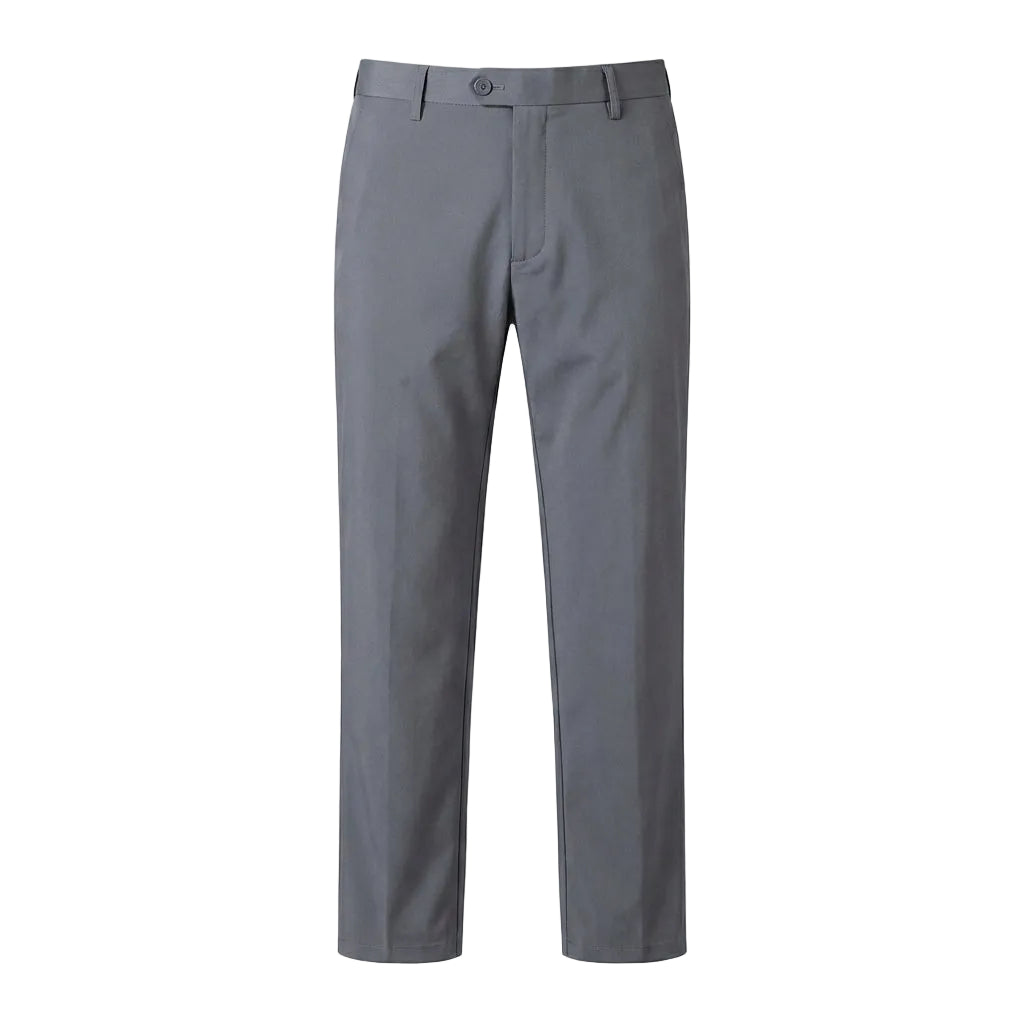 Medium gray men’s stretch trousers with button waistband