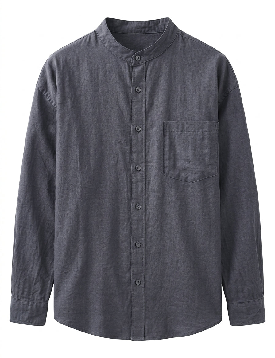 Milo - Charcoal gray men’s cotton-blend band collar shirt