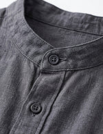 Milo - Charcoal gray men’s cotton-blend band collar shirt - collar detail