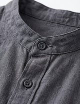 Milo - Charcoal gray men’s cotton-blend band collar shirt - collar detail