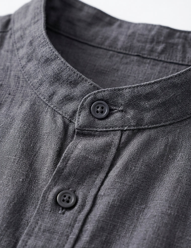 Milo - Charcoal gray men’s cotton-blend band collar shirt - collar detail