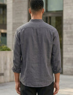 Milo - Charcoal gray men’s cotton-blend band collar shirt - top back view
