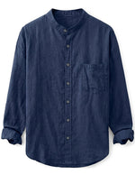 Milo - Navy blue men’s buttoned band collar summer shirt