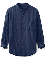 Milo - Navy blue men’s buttoned band collar summer shirt