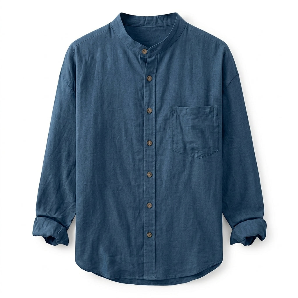 Milo - Slate blue men’s relaxed cotton-blend long sleeve shirt