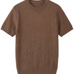 Mocha brown men’s ribbed crew neck summer T-shirt