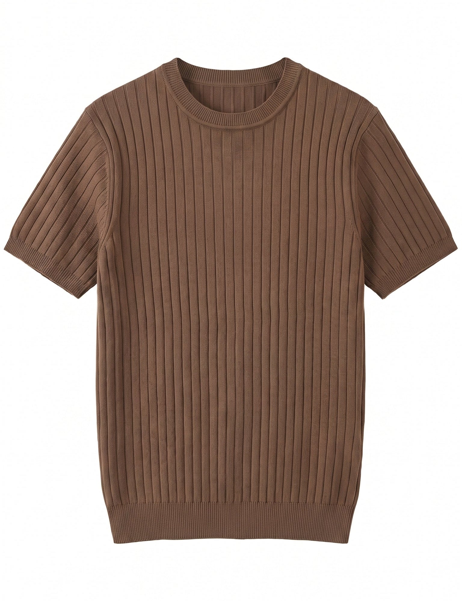 Mocha brown men’s ribbed crew neck summer T-shirt