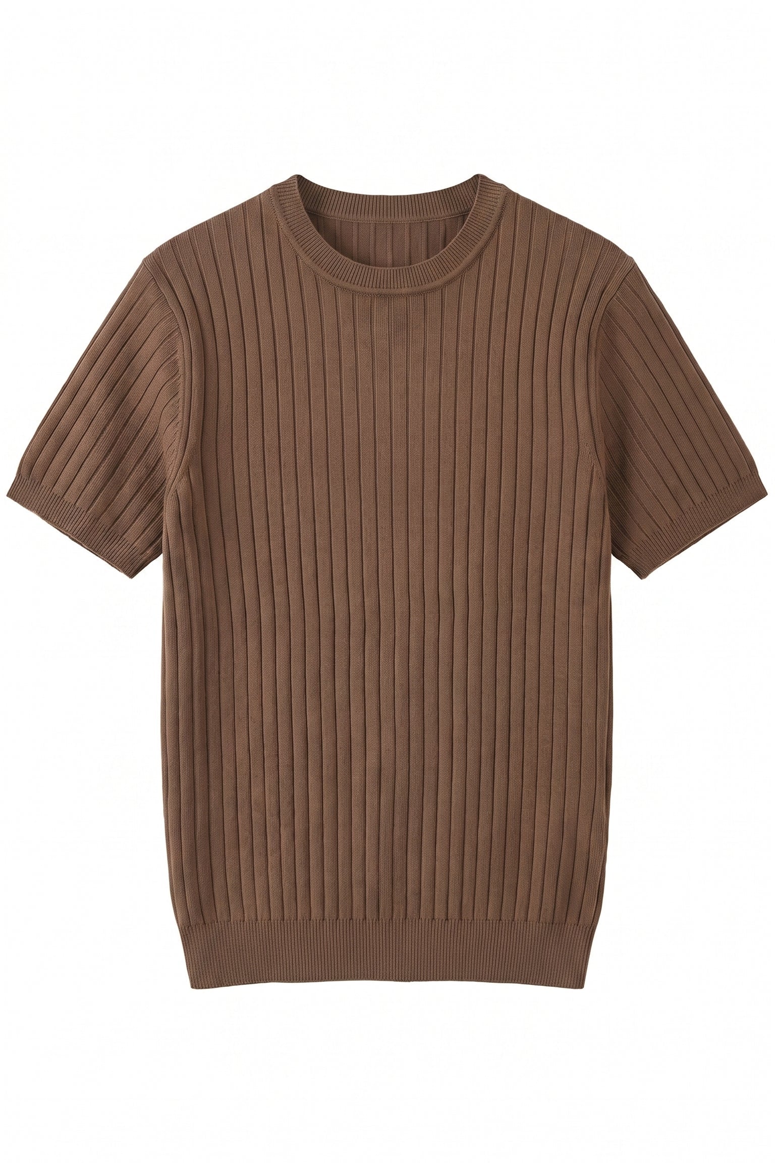 Mocha brown men’s ribbed crew neck summer T-shirt