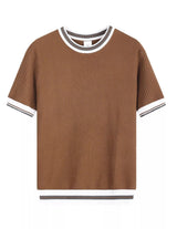 Mocha brown men’s ribbed summer T-shirt with contrast trim