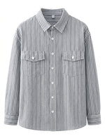 Modena - Gray striped men’s cotton-blend long sleeve pocket shirt