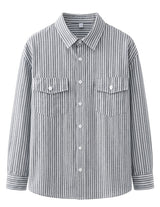 Modena - Gray striped men’s cotton-blend long sleeve pocket shirt