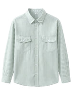 Modena - Mint Green striped men’s cotton-blend long sleeve pocket shirt