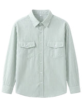 Modena - Mint Green striped men’s cotton-blend long sleeve pocket shirt