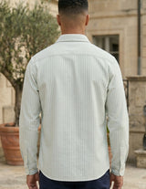 Modena - Mint Green striped men’s cotton-blend long sleeve pocket shirt, top back view