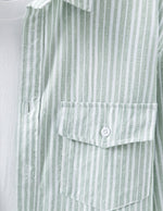Modena - Mint Green striped men’s cotton-blend long sleeve pocket shirt, top fabric detail