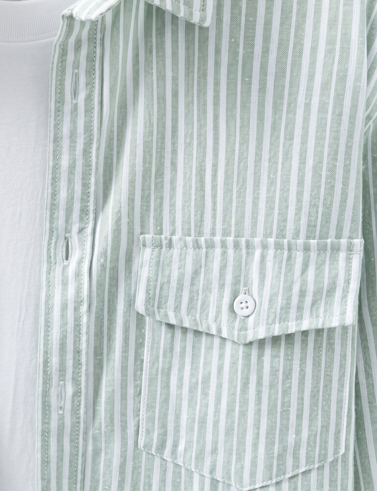 Modena - Mint Green striped men’s cotton-blend long sleeve pocket shirt, top fabric detail